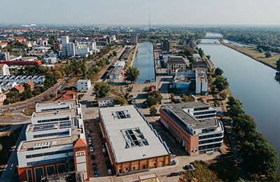 Luftaufnahme vom Wissenschaftshafen (c) Jana Dünnhaupt Uni Magdeburg
